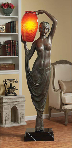 Art Deco Goddess Life-Size Sculpture Floor Lamp Female Era Nude Woman